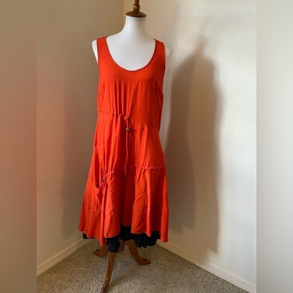 Derek Lam Women’s Silk Dress Red & Black Size 8 Knee Length Flowy Layered Dress - Picture 1 of 10